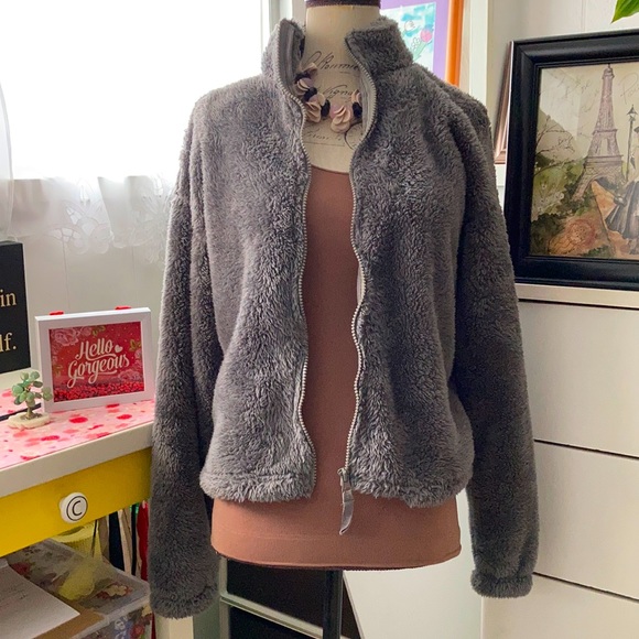 Forever 21 gray cozy zip up jacket - Picture 1 of 4